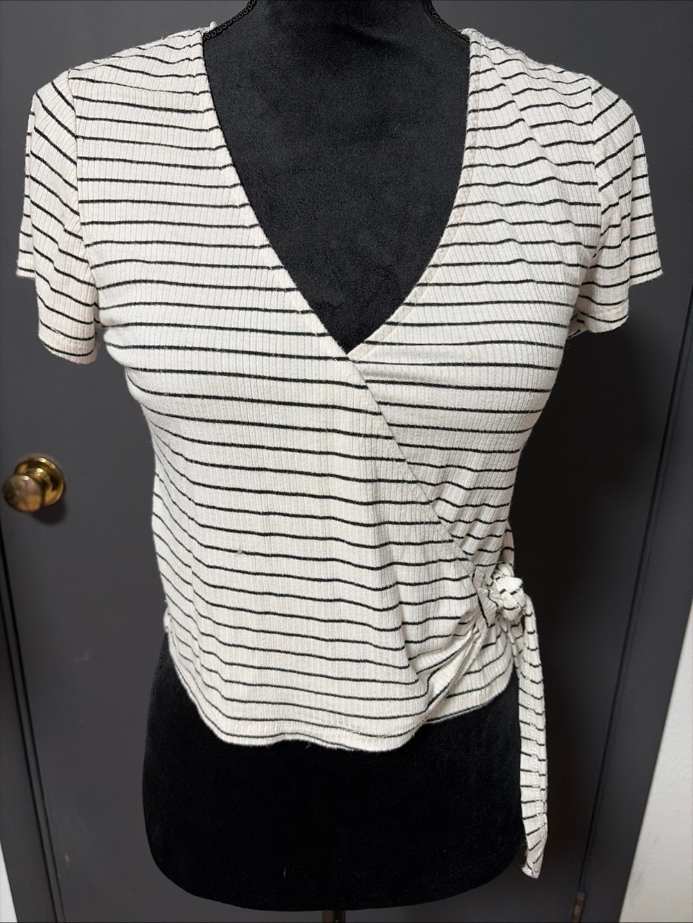 wild fable White and Black Striped Wrap Crop Top